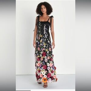 Black 3D Floral Maxi Dress